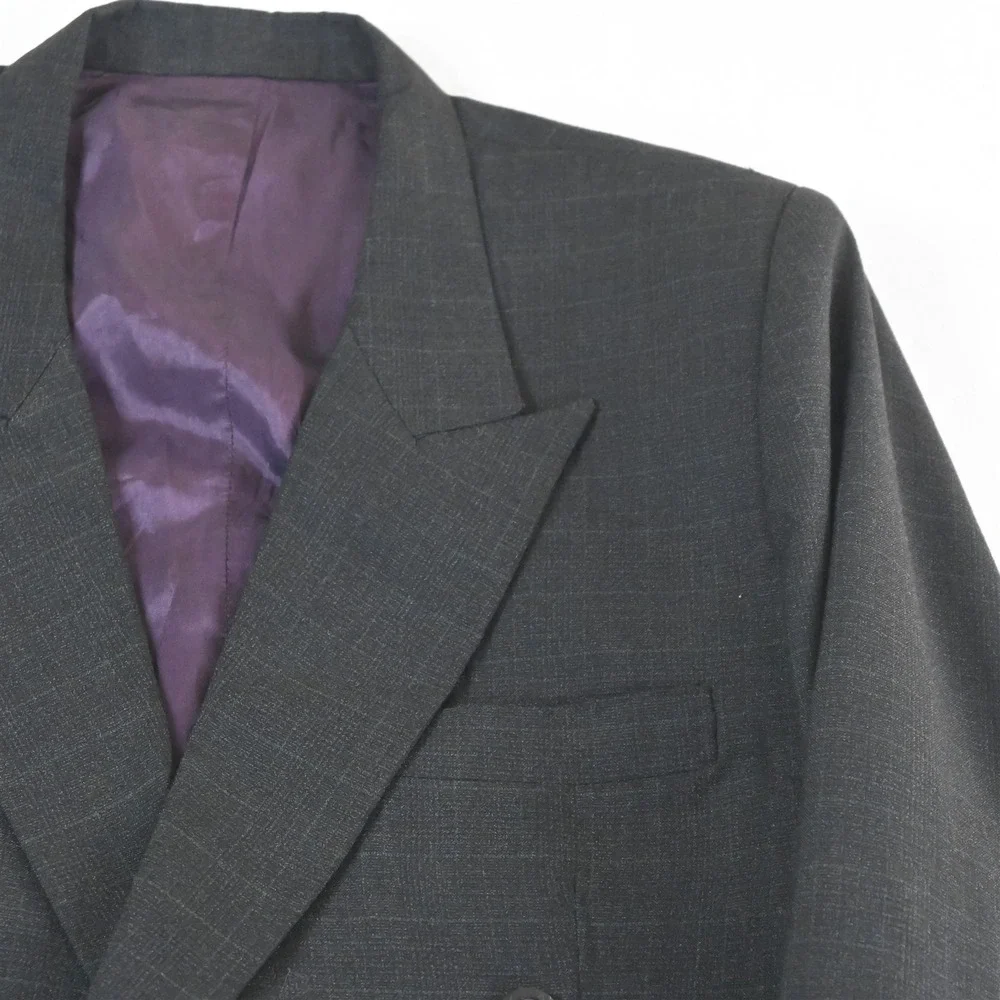 Vtg Mens Double Breasted 38R Gray Green Plaid Mens Blazer Suit Jacket Sport Coat